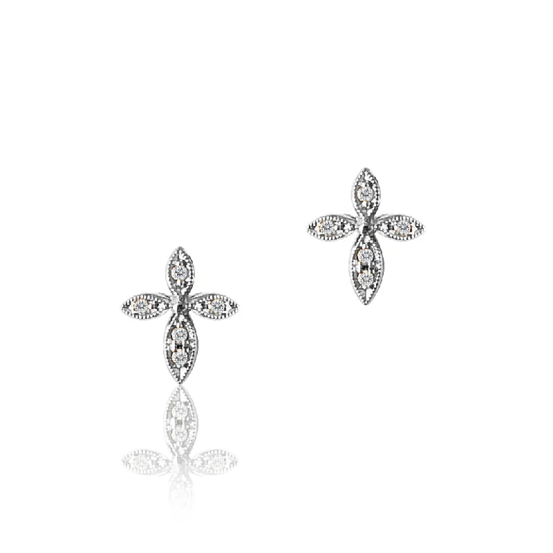 Hoop earrings with textured gold for a refined and sophisticated aesthetic-14K White gold cross diamond earrings