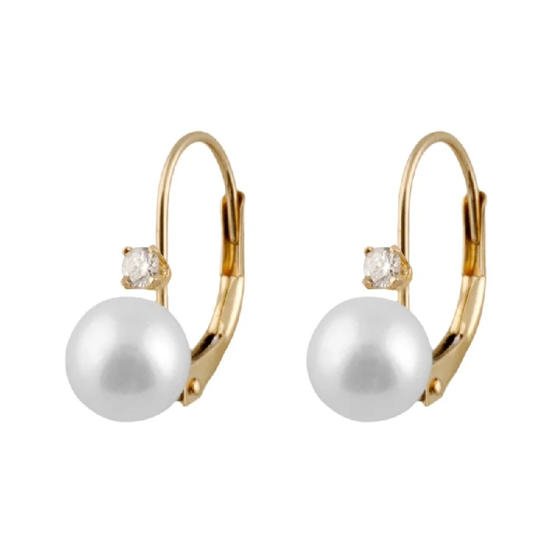 Best hoop earrings with gemstone accents for a colorful and elegant appearance-14k Gold Freshwater Pearl and 1/10ct TDW Diamond Leverback Earrings - White