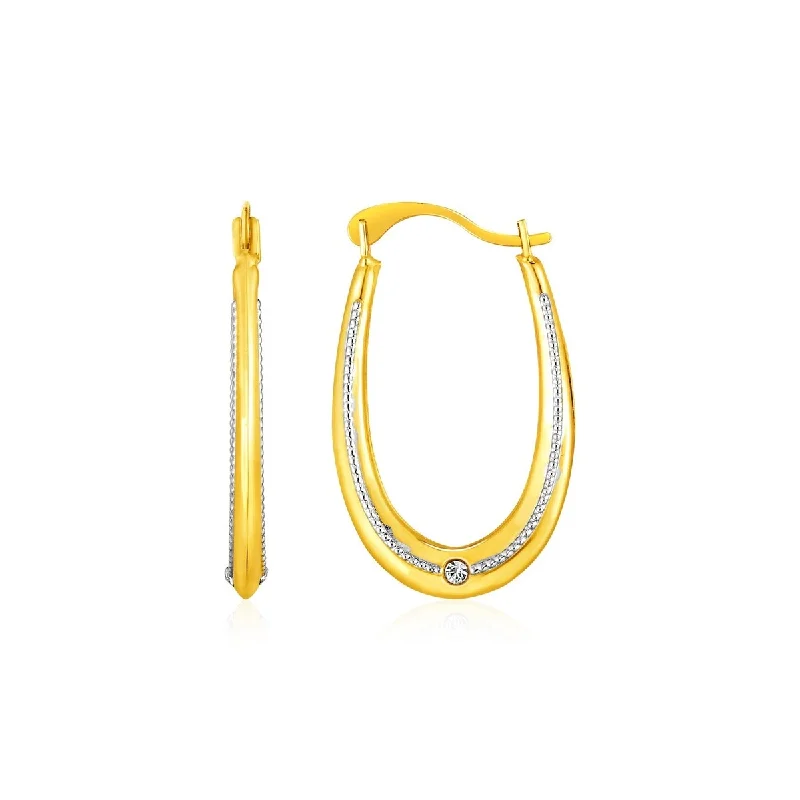 Hoop earrings with resin accents for a bold and colorful design-14k Two Toned Gold Elongated Hoop Earrings