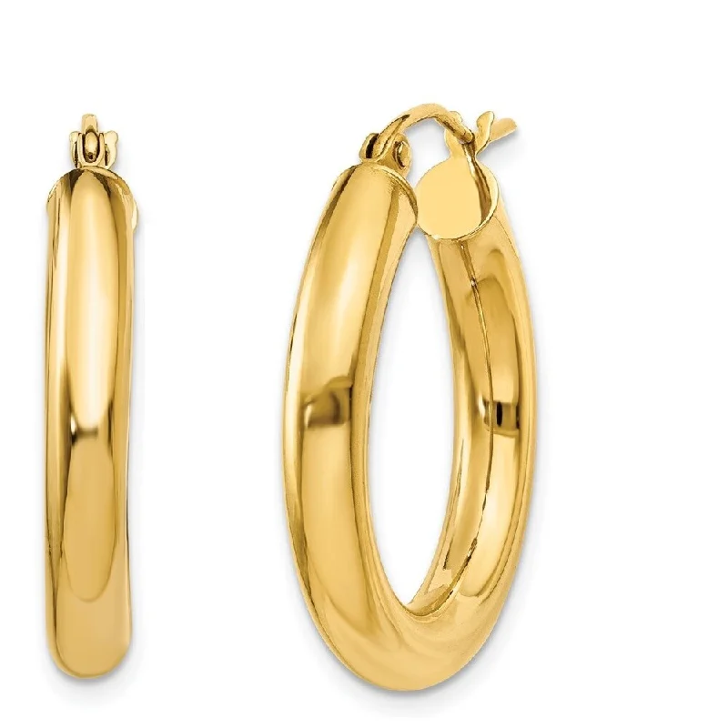 Best hoop earrings with geometric cuts for a sharp, modern appeal-14K Yellow Gold 4mm Thick 1 inch Classic Round Hoop Earrings