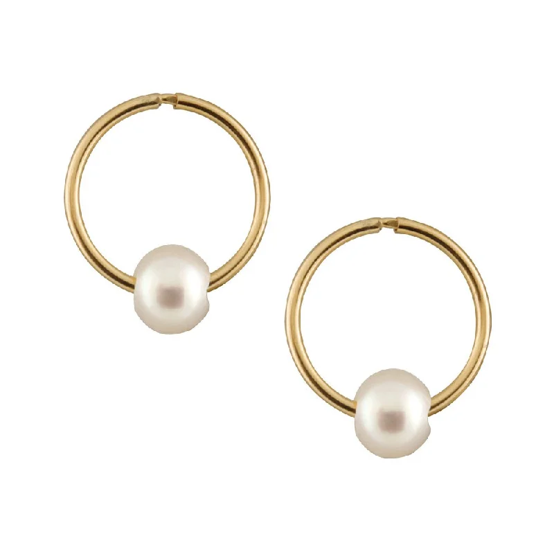 Stylish hoop earrings with diamond accents for an elegant and sparkling effect-14k Yellow Gold AAA Freshwater Pearl Sleeper Earrings (4-5mm) - White