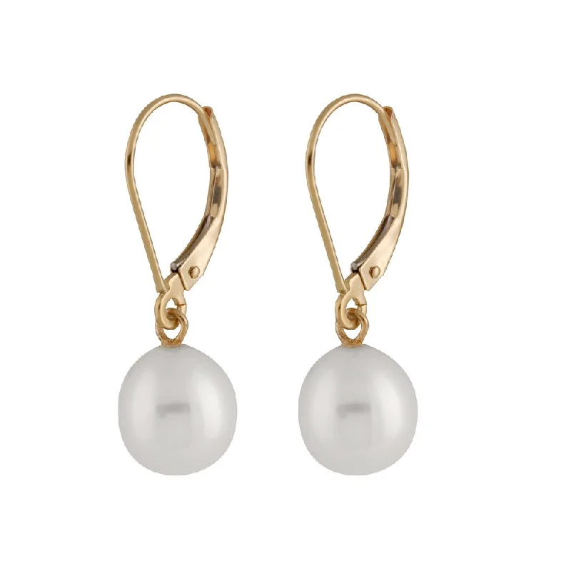 Best hoop earrings with geometric shapes for a modern and artistic appeal-14k Yellow Gold Dangling Gold Leverback Pearl Earrings (7-8mm)