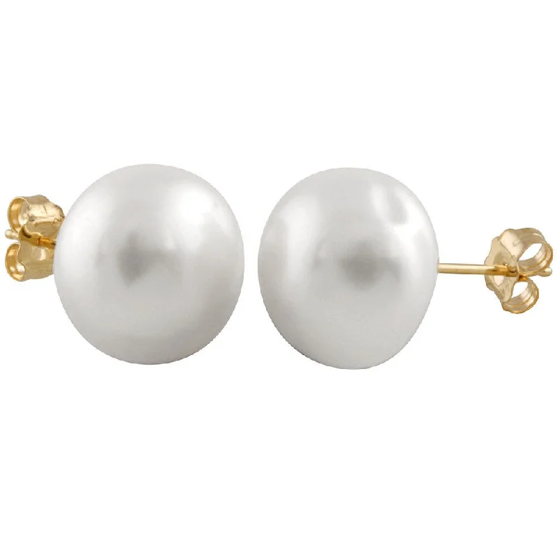 Hoop earrings with oversized designs for a bold, fashion-forward statement-14k Yellow Gold Freshwater Pearl Button Earrings (12mm)