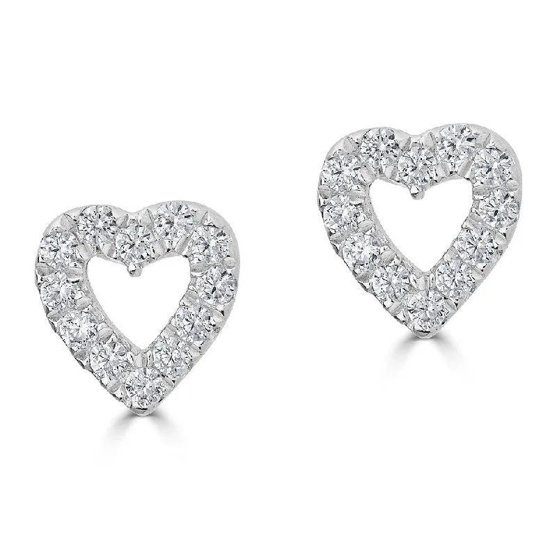 Hoop earrings with rhinestone-studded rims for a glamorous touch-14KT 0.10CTW ROUND DIAMOND OPEN HEART OUTLINE EARRINGS