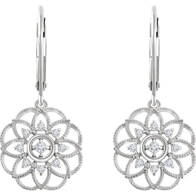 Best hoop earrings with gold-plated finishes for an affordable luxury vibe-14KT 1/5 CTW DIAMOND FLOWER GRANULATED FILIGREE EARRINGS