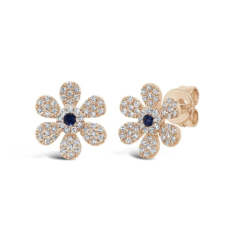 Hoop earrings with pearl accents for a chic and classic style-14KT GOLD .05 CTW BLUE SAPPHIRE & .24 CTW DIAMOND FLOWER EARRINGS