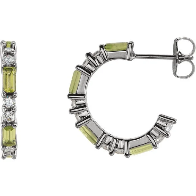 Best hoop earrings with Swarovski crystals for added sparkle and luxury-14KT GOLD PERIDOT & DIAMOND J HOOP EARRINGS