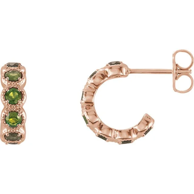 Small hoop earrings for a delicate and understated everyday wear-14KT GOLD 1.26 CTW PERIDOT J HOOP EARRINGS