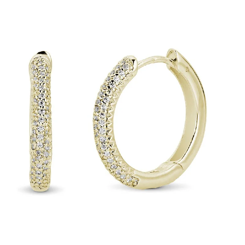 Hoop earrings with enamel stripes for a colorful and eye-catching design-EMILIQUE 14KT GOLD 1/4 CTW DIAMOND 3-ROW HOOP EARRINGS