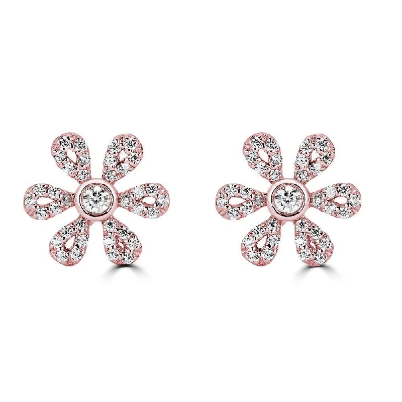 Hoop earrings with luxe velvet finishes for a rich and luxurious touch-14KT Gold 1/4 CTW Diamond Flower Earrings