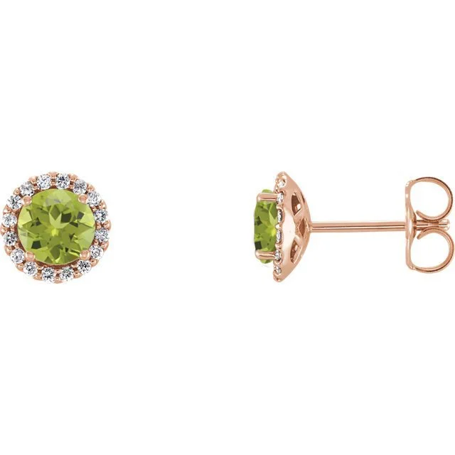 Hoop earrings with pearl accents for a chic and classic style-14KT GOLD 1/4 CTW PERIDOT & 1/8 CTW DIAMOND HALO EARRINGS