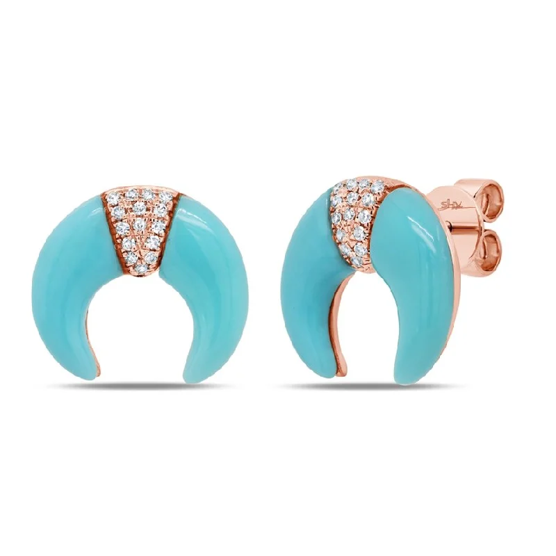 Best hoop earrings with angel wing accents for a spiritual and meaningful design-14KT GOLD 1.89 CT TURQUOISE & .06 CTW DIAMOND CRESENT EARRINGS