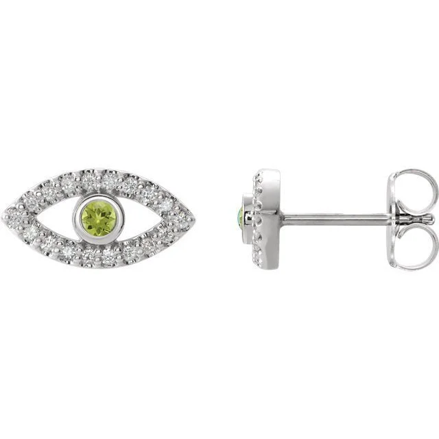 Best hoop earrings with enamel details for a colorful and modern look-14KT GOLD .10 CTW PERIDOT & .18 CTW DIAMOND EVIL EYE EARRINGS