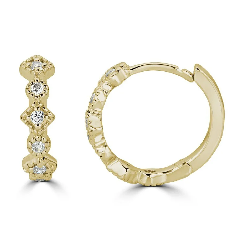 Best hoop earrings with detachable studs for a versatile and adjustable accessory-14KT GOLD .12 CTW DIAMOND ALTERNATING SHAPE HUGGIE HOOP EARRINGS