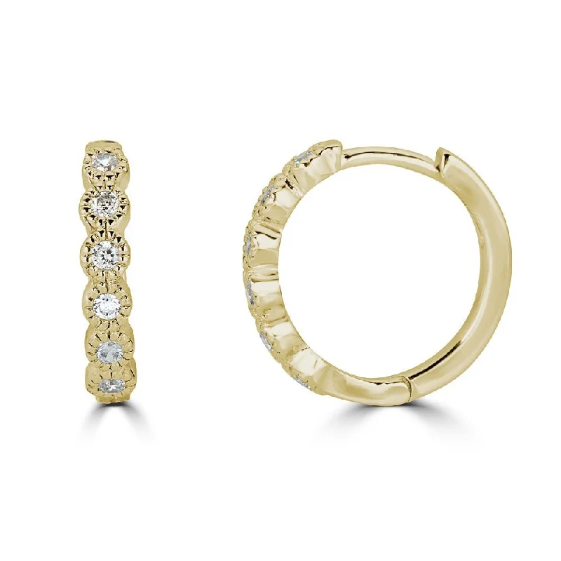 Hoop earrings with textured gold for a refined and sophisticated aesthetic-EMILIQUE 14KT GOLD 0.12 CTW DIAMOND BEZEL HUGGIE HOOP EARRINGS