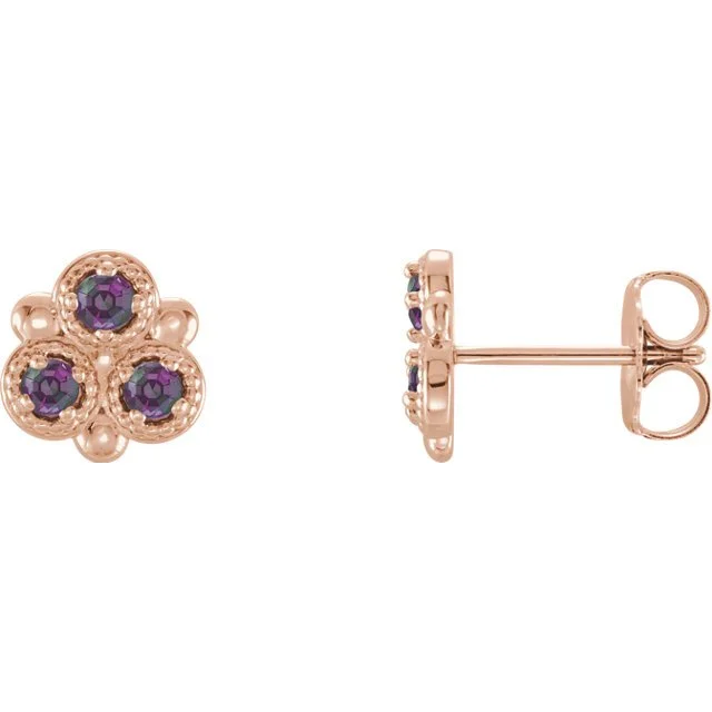 Hoop earrings with a matte finish for a sleek and sophisticated appearance-14KT GOLD 0.24 CTW ROUND ALEXANDRITE 3 STONE EARRINGS