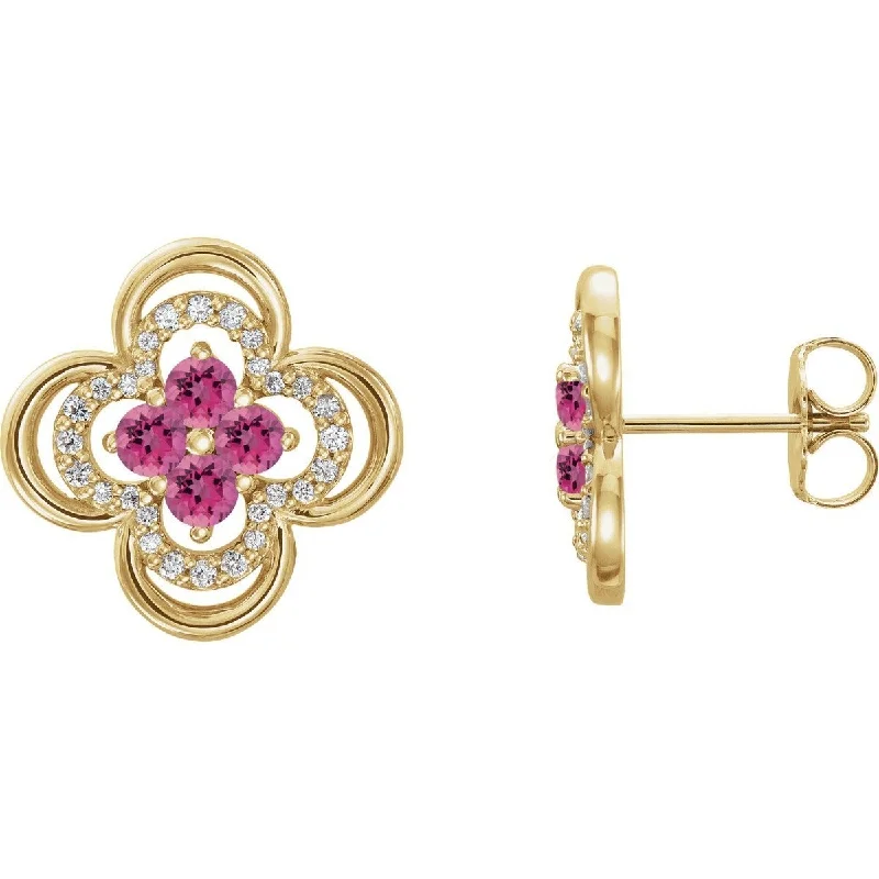 Best hoop earrings with baroque pearls for a luxurious and elegant vibe-14KT GOLD 0.32 CTW PINK TOURMALINE & 1/5 CTW DIAMOND CLOVER EARRINGS