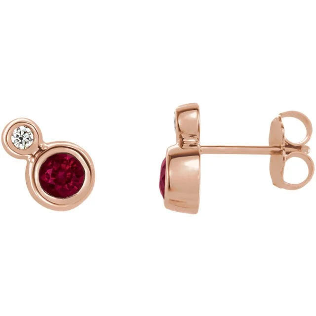 Hoop earrings with multi-tone finishes for a colorful and layered effect-14KT GOLD 0.32 CTW RUBY & 0.03 CTW DIAMOND BEZEL-SET EARRINGS