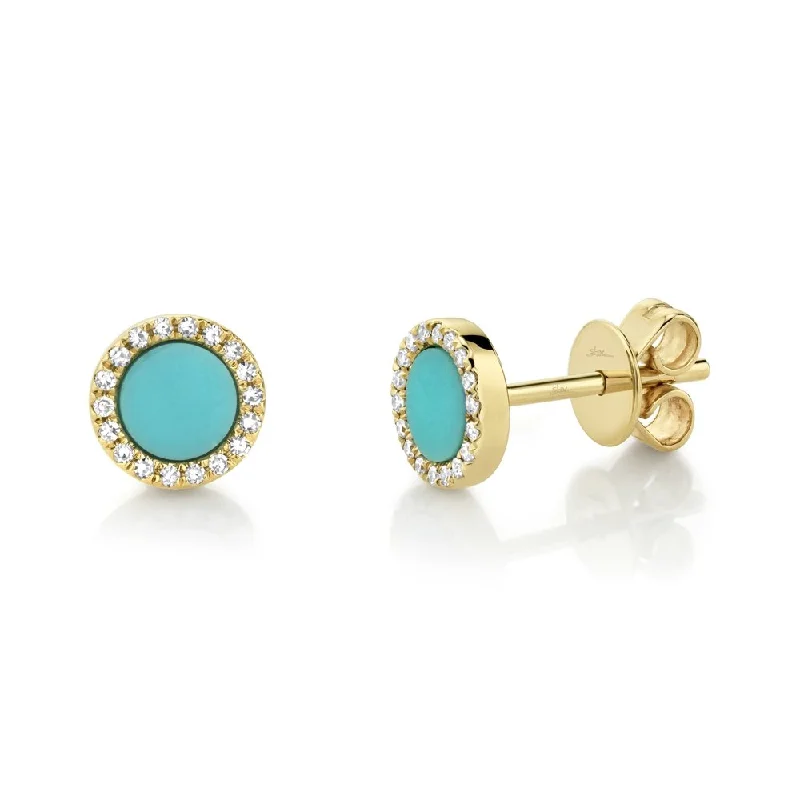 Hoop earrings with satin finishes for a smooth and elegant appearance-14KT GOLD .47 CTW TURQUOISE & .08 CTW DIAMOND HALO EARRINGS