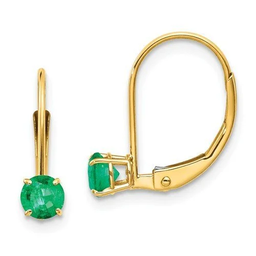 Hoop earrings with polished silver finish for a shiny, modern appeal-14KT YELLOW GOLD 0.50 CTW ROUND EMERALD LEVERBACK EARRINGS