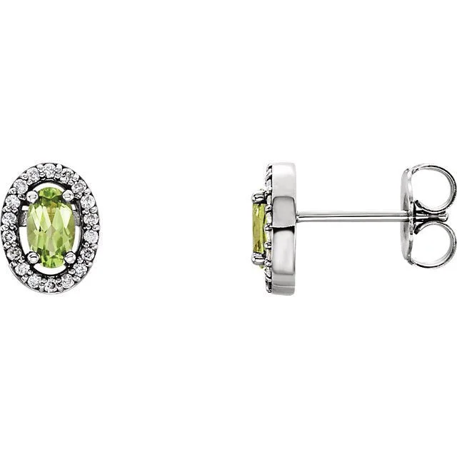 Best hoop earrings with sterling silver for an affordable and chic design-14KT GOLD 0.60 CTW PERIDOT & 0.08 CTW DIAMOND OVAL HALO EARRINGS