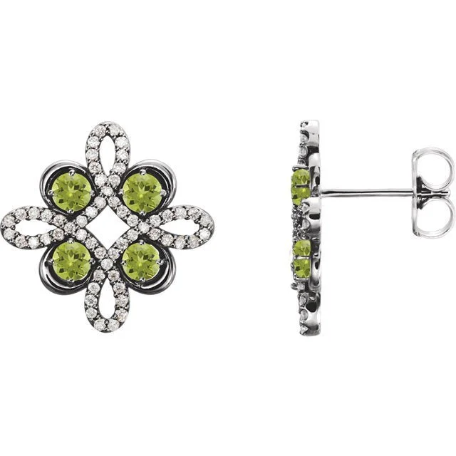 Best hoop earrings with gemstone accents for a colorful and elegant appearance-14KT GOLD 0.72 CTW PERIDOT & 1/4 CTW DIAMOND CLOVER EARRINGS