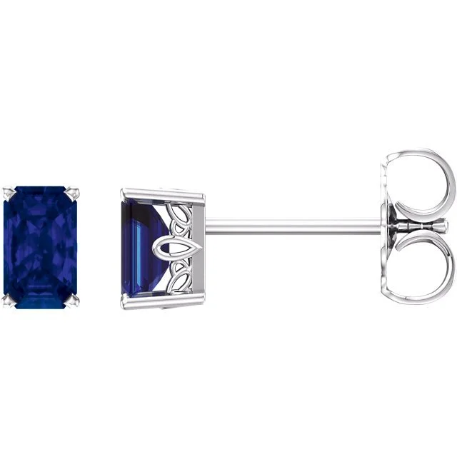 Hoop earrings with cut-out designs for a creative and lightweight effect-14KT GOLD 0.80 CTW EMERALD CUT SAPPHIRE SCROLL EARRINGS