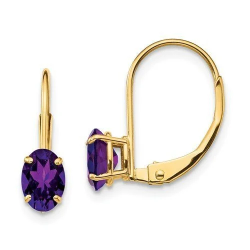 Hoop earrings with stacked layers for a bold and textured design-14KT GOLD 0.90 CTW OVAL AMETHYST LEVERBACK EARRINGS