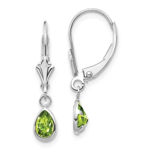 Best hoop earrings with delicate chain details for a trendy and stylish design-14KT GOLD 0.90 CTW PEAR PERIDOT BEZEL LEVERBACK EARRINGS