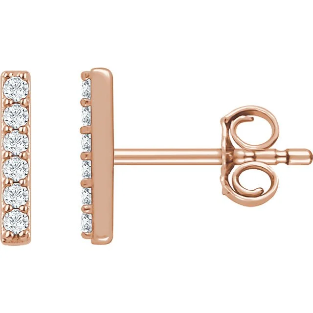 Hoop earrings with diamond-cut surfaces for added sparkle and shine-14KT Gold Vertical Bar 1/10 CTW Diamond Earrings