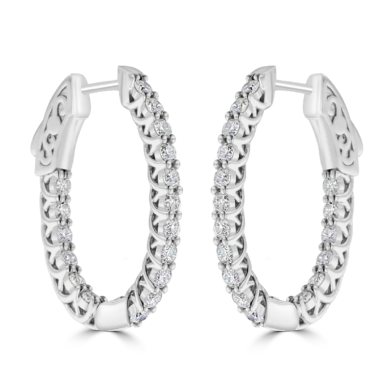 Best hoop earrings with oval shapes for a unique and elongated design-14KT WHITE GOLD 0.95 CTW DIAMOND TRELLIS HOOP EARRINGS