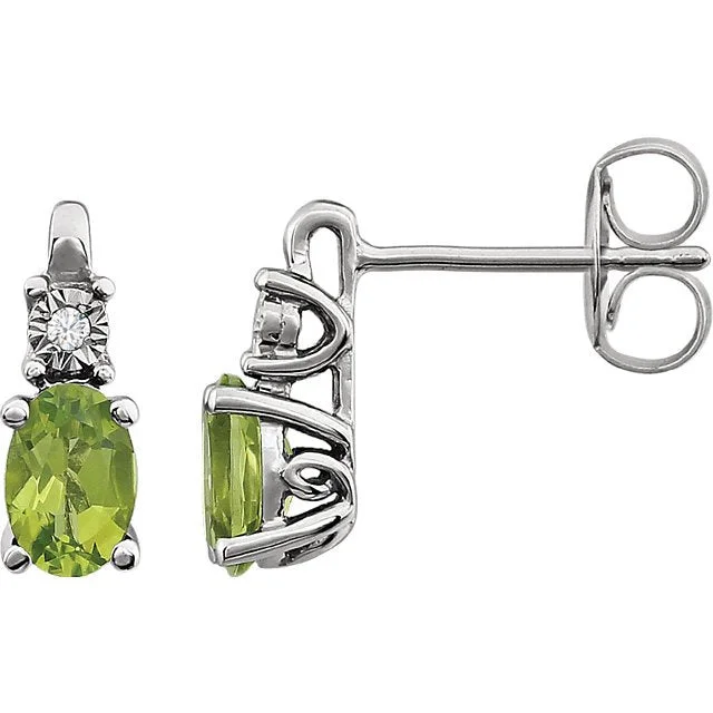 Best hoop earrings with floral designs for a feminine and delicate look-14KT WHITE GOLD 1.00 CTW PERIDOT & .02 CTW DIAMOND EARRINGS