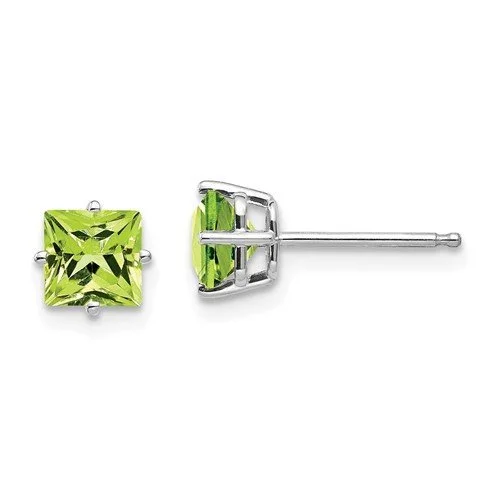 Best hoop earrings with butterfly motifs for a playful and whimsical appearance-14KT WHITE GOLD 1 1/2 CTW SQUARE PERIDOT EARRINGS