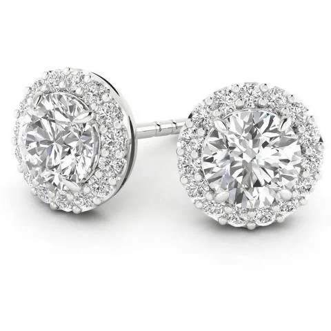 Hoop earrings with polished metal for a shiny and high-quality finish-14KT WHITE GOLD 1/4 CTW ROUND DIAMOND HALO EARRINGS