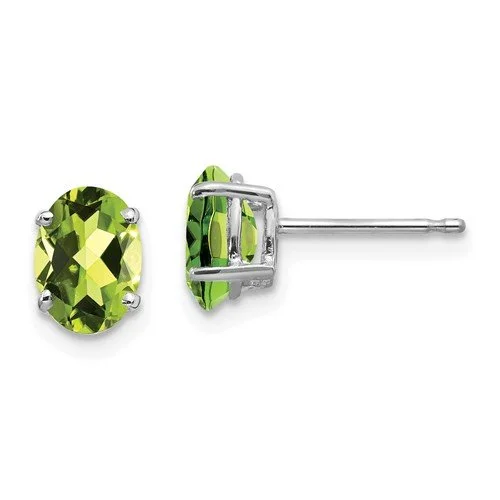 Best hoop earrings with oval shapes for a unique and elongated design-14KT WHITE GOLD 1.60 CTW OVAL PERIDOT EARRINGS