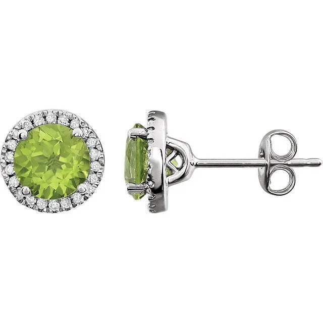 Best hoop earrings with tribal designs for a cultural and exotic aesthetic-14KT WHITE GOLD 1.70 CTW PERIDOT & 1/8 CTW DIAMOND HALO EARRINGS