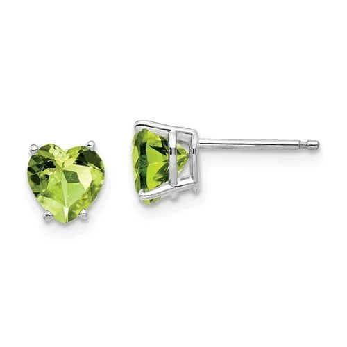 Hoop earrings with diamond-cut surfaces for added sparkle and shine-14KT WHITE GOLD 1.90 CTW HEART PERIDOT EARRINGS