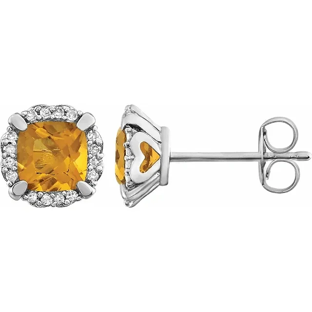 Best hoop earrings with snake chain details for a sleek and modern touch-14KT WHITE GOLD 1 CTW CITRINE & 1/10 CTW DIAMOND CUSHION HALO EARRINGS