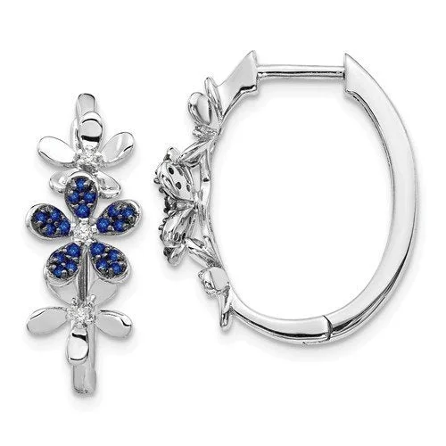 Best hoop earrings with matte finish for a sophisticated, understated design-14KT WHITE GOLD 0.18 CTW SAPPHIRE & 0.06 CTW DIAMOND FLORAL HOOP EARRINGS