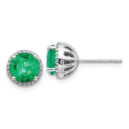 Hoop earrings with tortoiseshell designs for a chic and classic style-14KT WHITE GOLD 2.20 CTW EMERALD & .14 CTW DIAMOND HALO EARRINGS