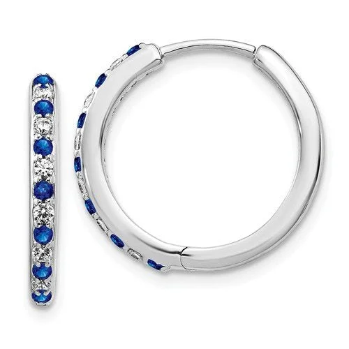 Best hoop earrings with vintage rhinestone embellishments for a retro-glam effect-14KT WHITE GOLD 0.21 CTW SAPPHIRE & 0.18 CTW DIAMOND HOOP EARRINGS