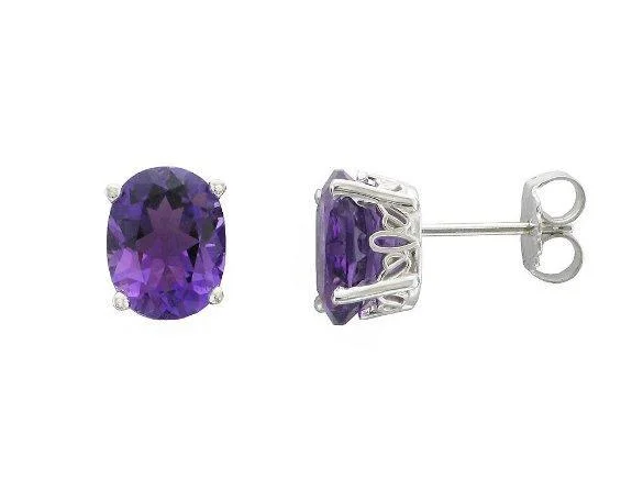 Hoop earrings with faceted crystals for added sparkle and shine-14KT WHITE GOLD 3.40 CTW OVAL AMETHYST EARRINGS