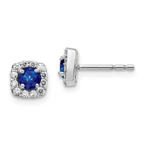 Best hoop earrings with crescent-shaped designs for a bold, moon-inspired style-14KT WHITE GOLD 0.40 CTW SAPPHIRE & 0.20 CTW DIAMOND CUSHION HALO EARRINGS