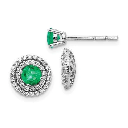 Hoop earrings with rhinestone-studded rims for a glamorous touch-14KT WHITE GOLD .50 CTW EMERALD & .37 CTW DIAMOND HALO EARRINGS