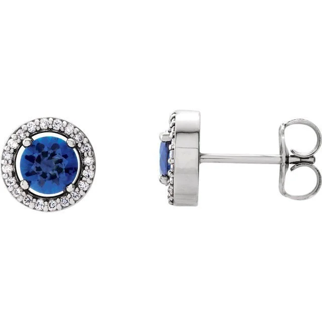 Hoop earrings with luxe velvet finishes for a rich and luxurious touch-14KT WHITE GOLD BLUE SAPPHIRE & 1/10 CTW DIAMOND EARRINGS