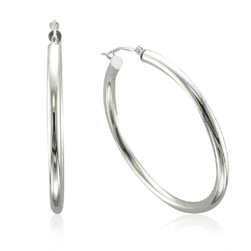 Hoop earrings with removable pendants for a versatile and customizable accessory-14KT WHITE GOLD HIGH POLISHED HOOP EARRINGS