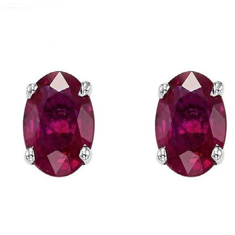 Hoop earrings with diamond-cut surfaces for added sparkle and shine-14KT WHITE GOLD OVAL RUBY EARRINGS