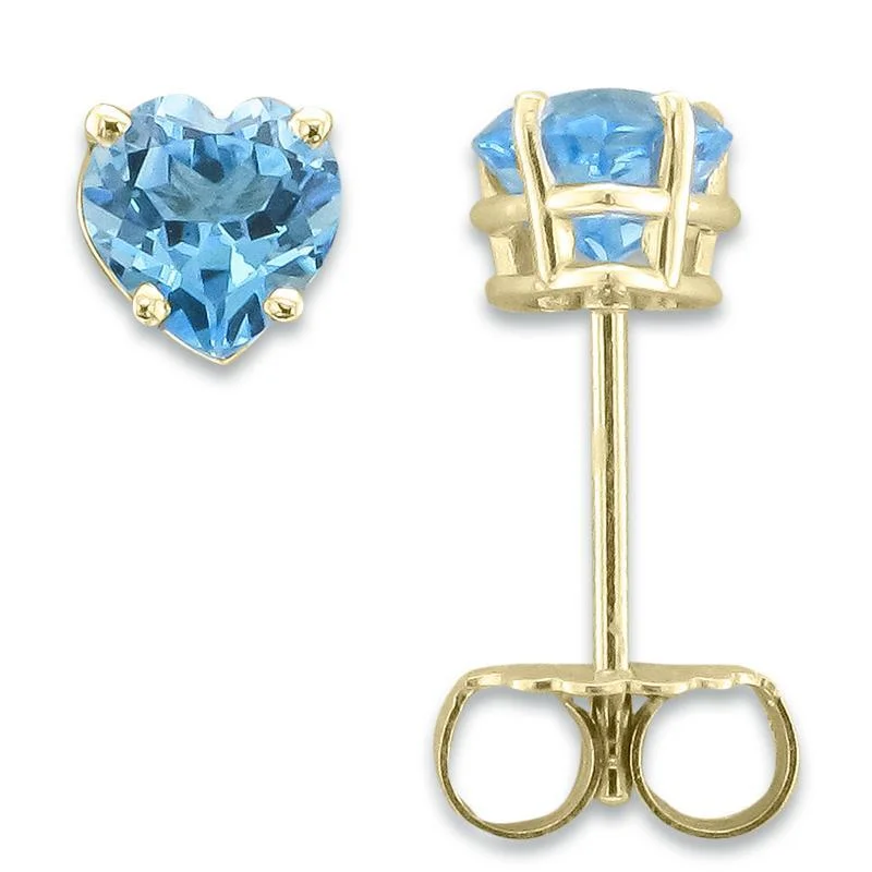 Hoop earrings with twisted metal designs for a dynamic and modern style-14KT YELLOW GOLD 1.10 CTW HEART SWISS BLUE TOPAZ EARRINGS