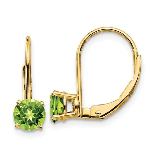 Hoop earrings with floral motifs for a feminine and nature-inspired look-14KT YELLOW GOLD 1.10 CTW ROUND PERIDOT LEVERBACK EARRINGS