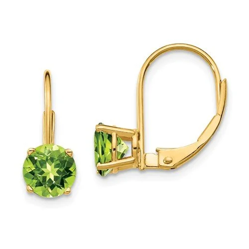 Best hoop earrings with lever-back closures for secure and easy wear-14KT YELLOW GOLD 1.90 CTW ROUND PERIDOT LEVERBACK EARRINGS